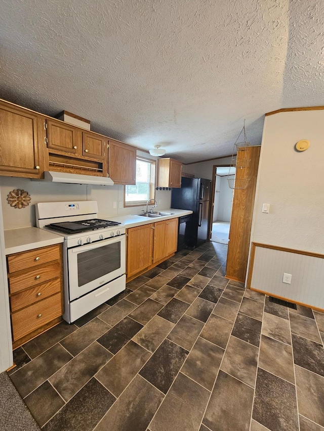 5 Orleans Ave, Inver Grove Heights, MN 55076 - kitchen with black appliances, under cabinet range hood, a sink, light countertops, and brown cabinets