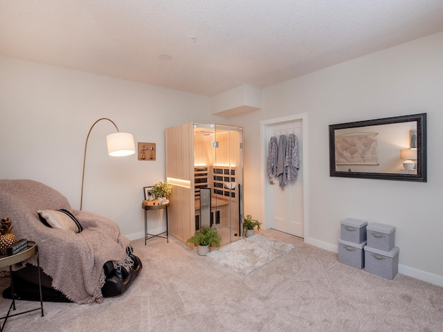 sitting room with carpet flooring and baseboards