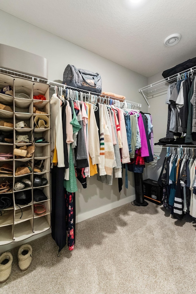 spacious closet featuring carpet flooring