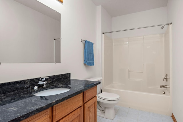 full bathroom with shower / washtub combination, vanity, and toilet