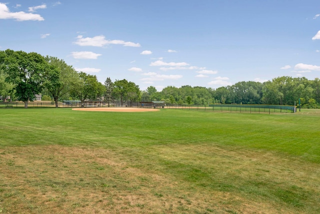 surrounding community with a yard and fence