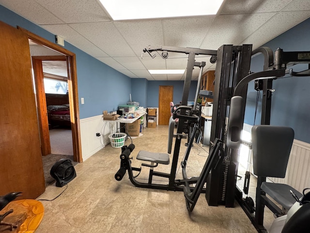 1903 Lenore Ln, Red Wing, MN 55066 - exercise room featuring a paneled ceiling and wainscoting