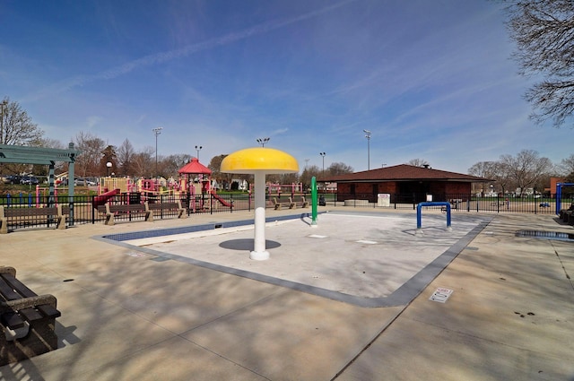 surrounding community with playground community and fence