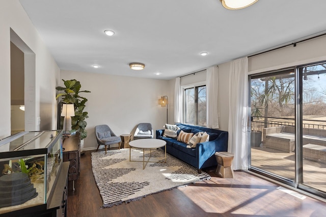 living room featuring recessed lighting and wood finished floors