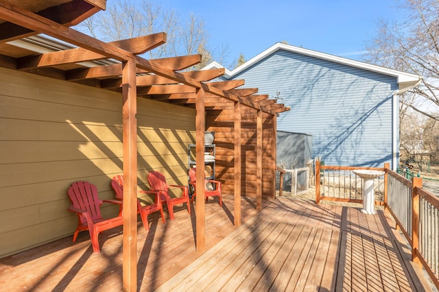 wooden terrace featuring a pergola