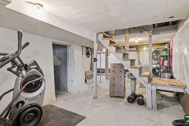 unfinished basement featuring stairs