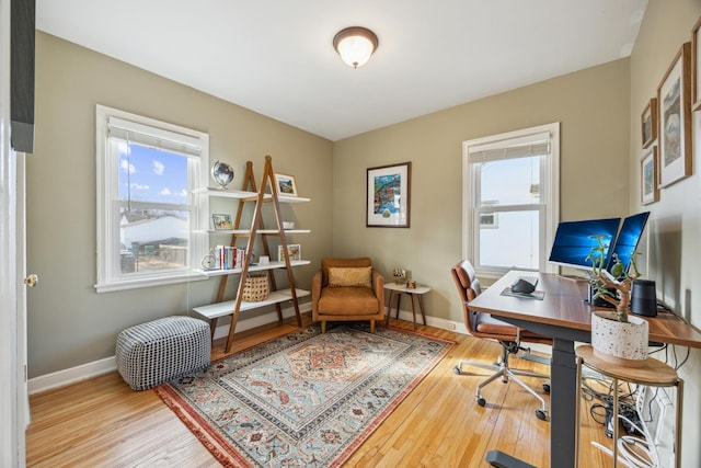 office with baseboards and wood finished floors