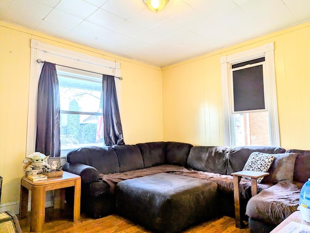 living room with wood finished floors