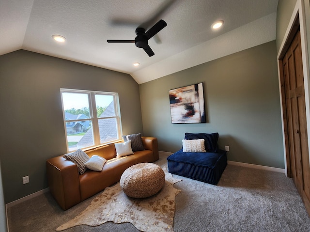 6624 Captains Cir NW, Sauk Rapids, MN 56379 - carpeted living area with lofted ceiling, a ceiling fan, recessed lighting, and baseboards