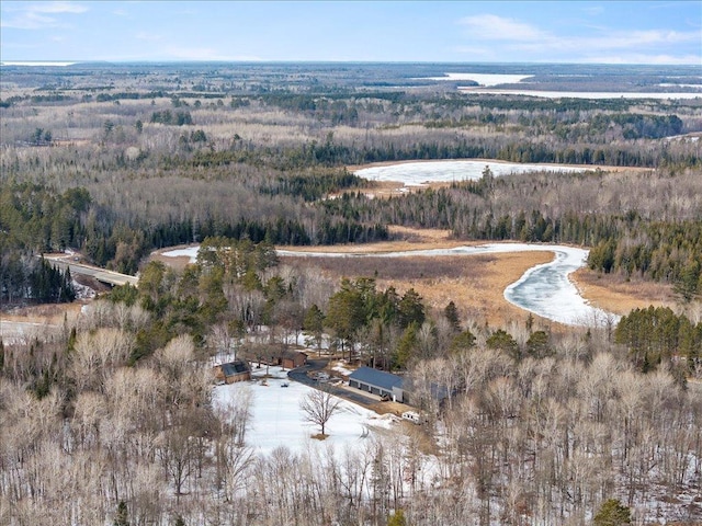 drone / aerial view featuring a view of trees