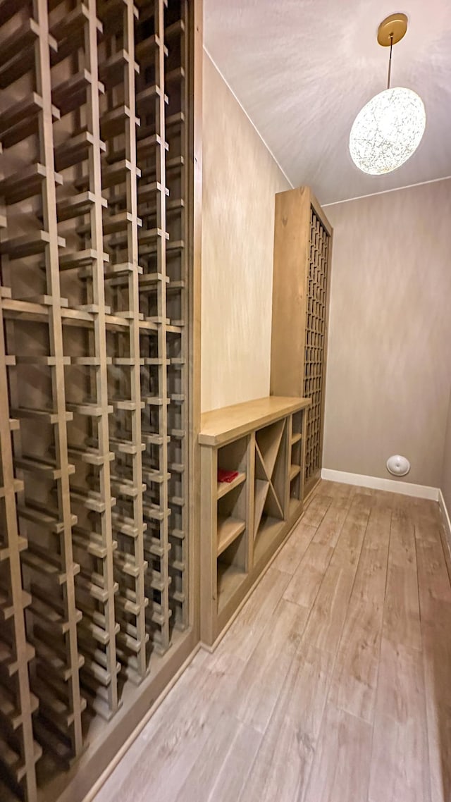 wine room featuring baseboards and wood finished floors