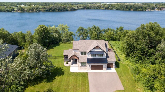 aerial view with a water view