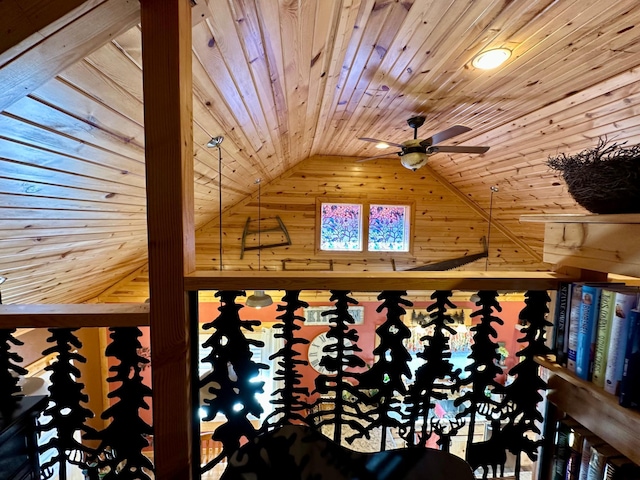 details with wooden ceiling and wooden walls