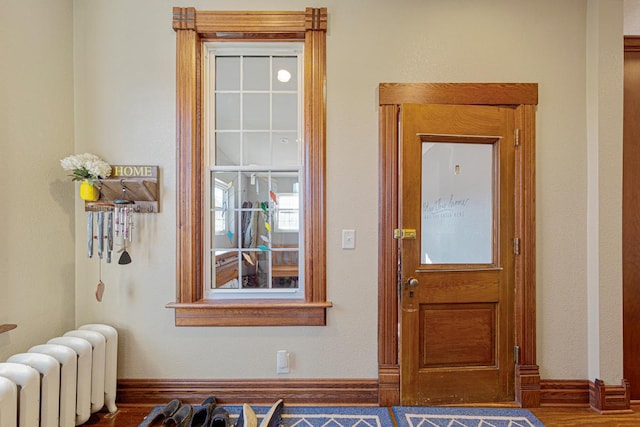 doorway to property with radiator heating unit