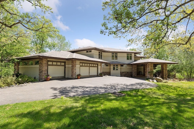 6 Black Lake Rd, North Oaks, MN 55127 - prairie-style house featuring a garage, driveway, and a front lawn
