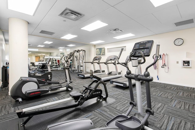 workout area with carpet flooring and visible vents