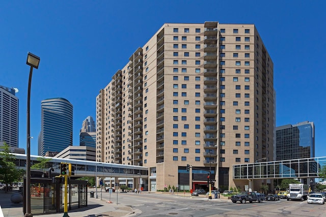 view of building exterior with a city view