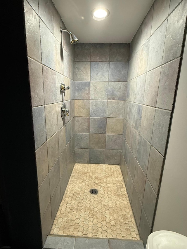 bathroom with toilet and tiled shower