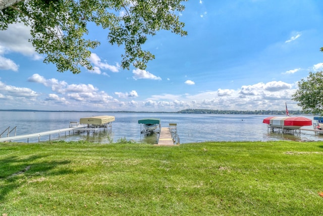 view of water feature featuring a dock and boat lift