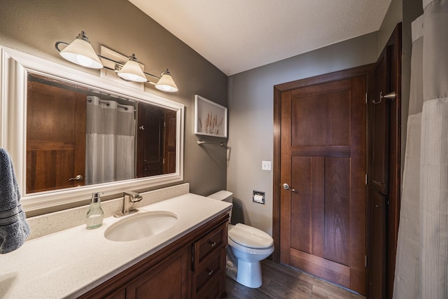 full bath with vanity, toilet, and a shower with curtain