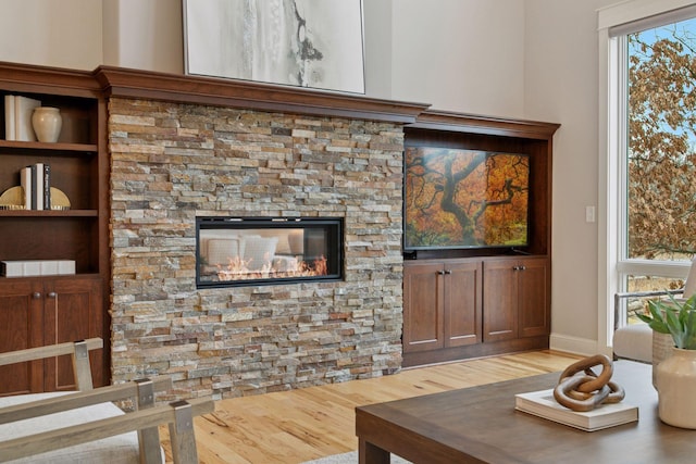 18928 Katrine Ct, Lakeville, MN 55044 - living area with light wood-style floors and a fireplace