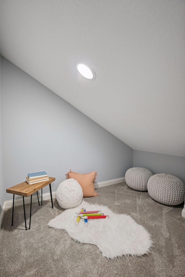 18928 Katrine Ct, Lakeville, MN 55044 - rec room with carpet, vaulted ceiling, and baseboards