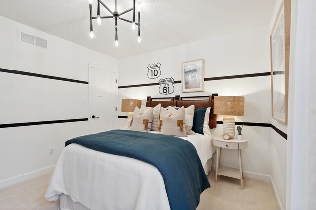 bedroom with carpet, visible vents, and baseboards