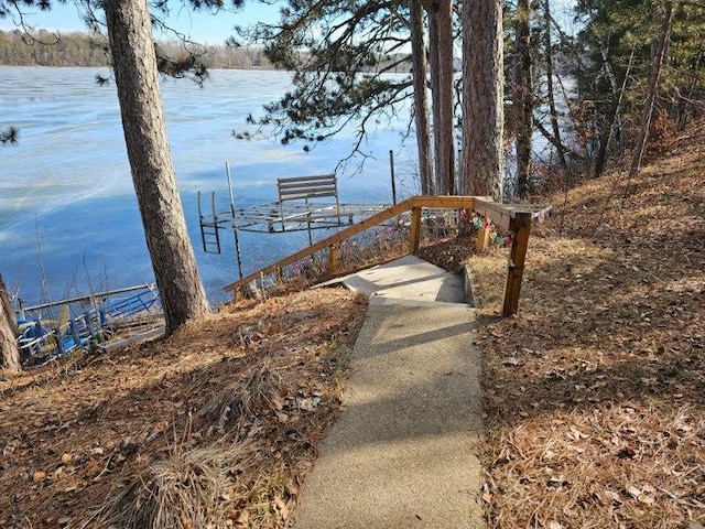 view of dock featuring a water view