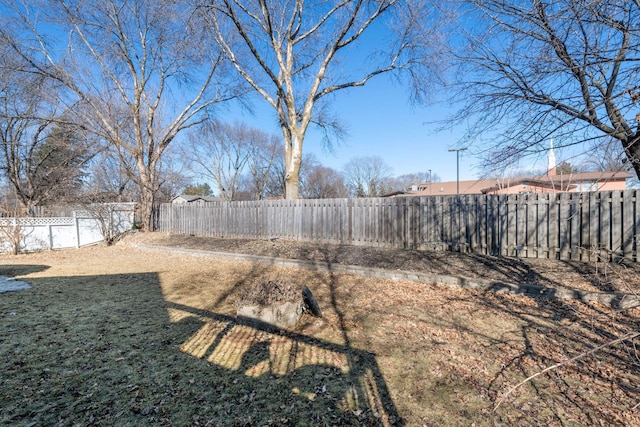 view of yard with a fenced backyard