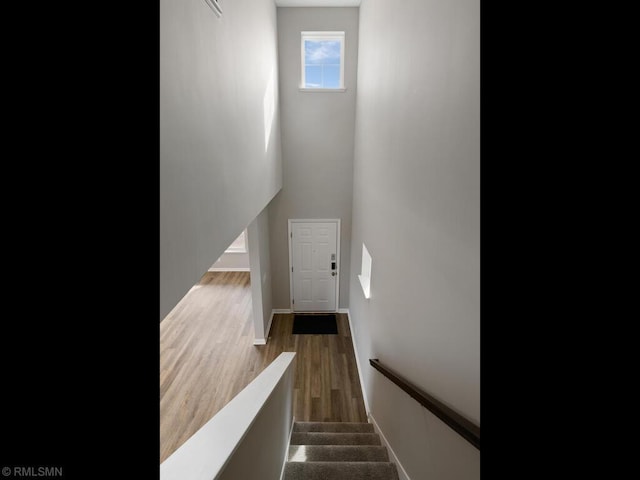 stairs with wood finished floors