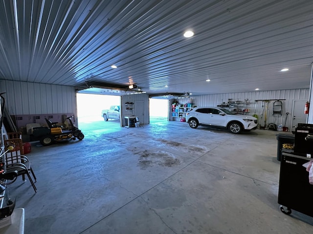 garage with metal wall