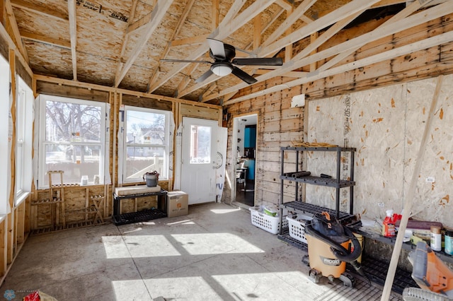 interior space with a ceiling fan