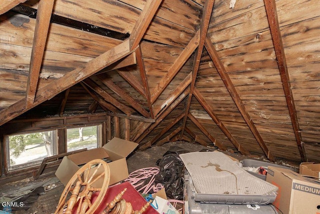 view of unfinished attic