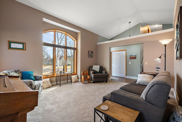 3220 Highlands Rd, Brooklyn Park, MN 55443 - carpeted living area with lofted ceiling