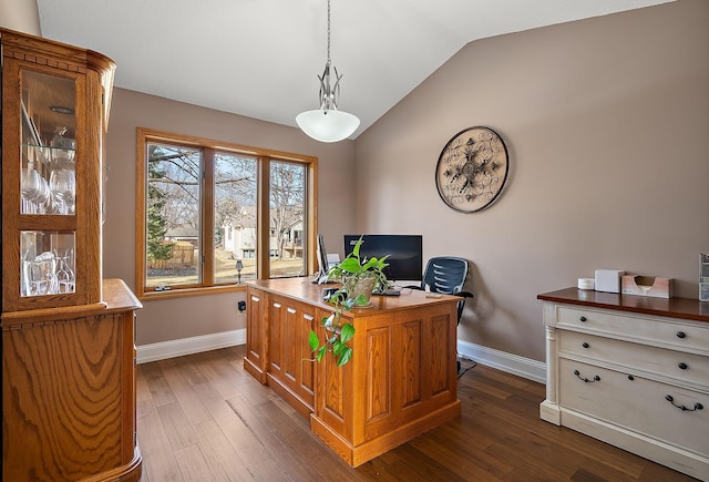 3220 Highlands Rd, Brooklyn Park, MN 55443 - office featuring lofted ceiling and dark wood-type flooring