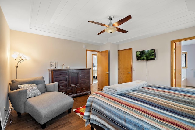 3220 Highlands Rd, Brooklyn Park, MN 55443 - bedroom featuring dark wood-type flooring and a ceiling fan