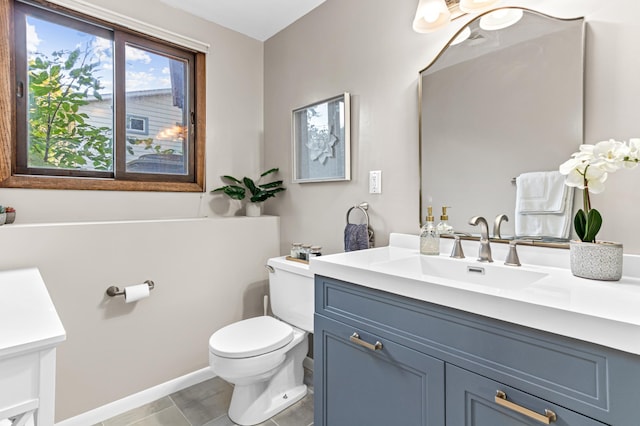 bathroom with tile patterned flooring, vanity, and toilet