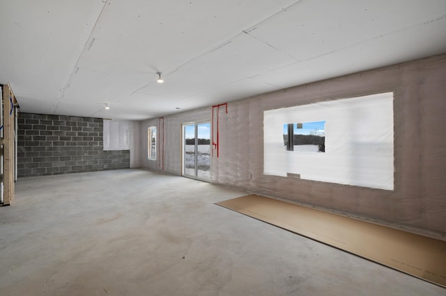 basement featuring concrete block wall