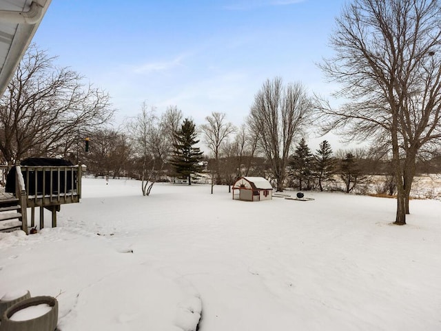 view of yard covered in snow