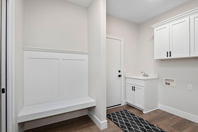 14196 77th Ln NE, Otsego, MN 55330 - washroom with wood finished floors, baseboards, a sink, and hookup for a washing machine
