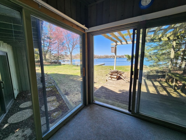 entryway featuring a water view and plenty of natural light