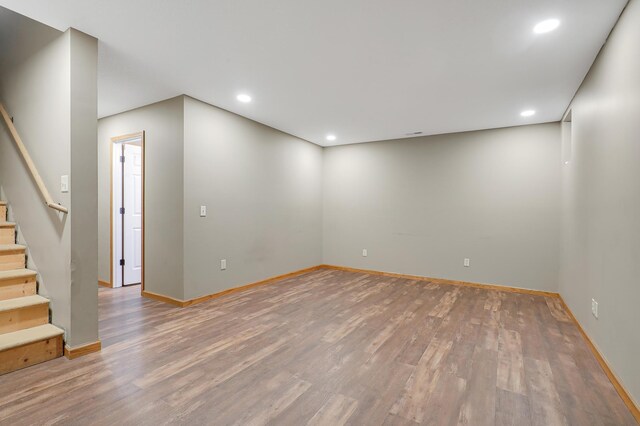 5108 Harvest Curv, Mayer, MN 55360 - basement featuring light wood-style floors, recessed lighting, baseboards, and stairway