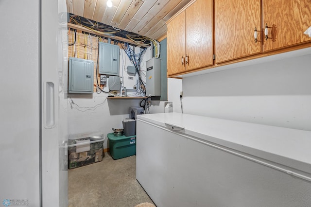 clothes washing area with electric panel