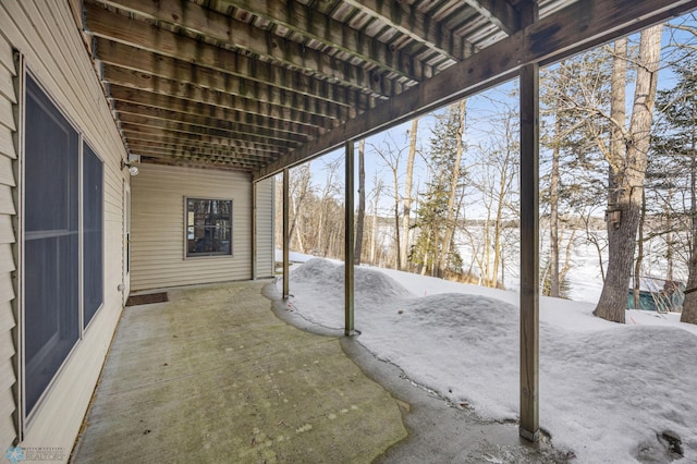 view of snow covered patio