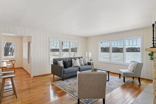 living room featuring a healthy amount of sunlight and light wood-style floors