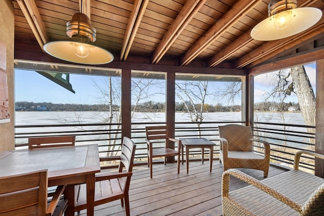 view of snow covered deck