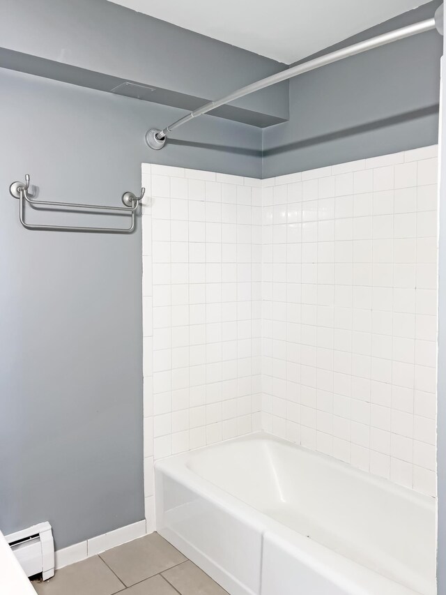5440 Three Points Blvd Unit 513, Mound, MN 55364 - full bathroom featuring a baseboard radiator, tile patterned floors, baseboards, and shower / bath combination