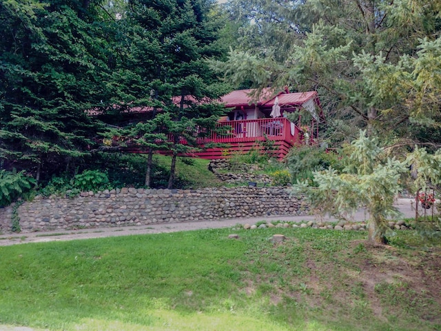 view of yard featuring a deck