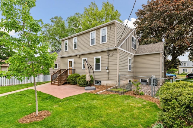 5824 10th Ave S, Minneapolis, MN 55417 - view of front facade with board and batten siding, a patio, and cooling unit
