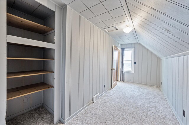 1610 Hennepin Ave N, Glencoe, MN 55336 - additional living space with lofted ceiling, visible vents, carpet, and built in study area